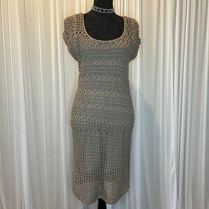 Kensie Taupe Crochet Dress w/ Open Weave Pattern - Lined